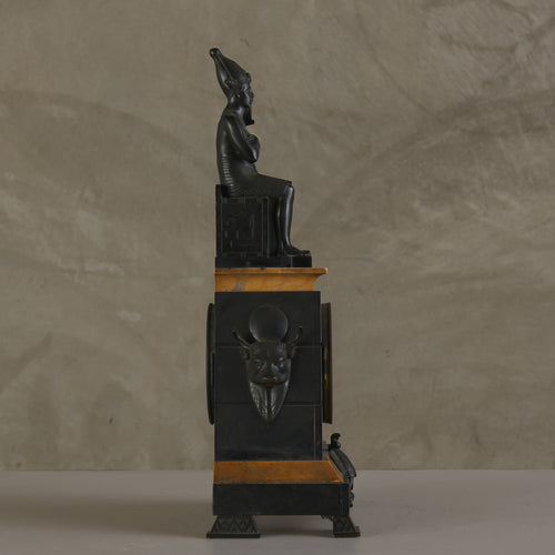 EGYPTIAN REVIVAL MARBLE CLOCK WITH TWO CANDELABRA GARNITURES