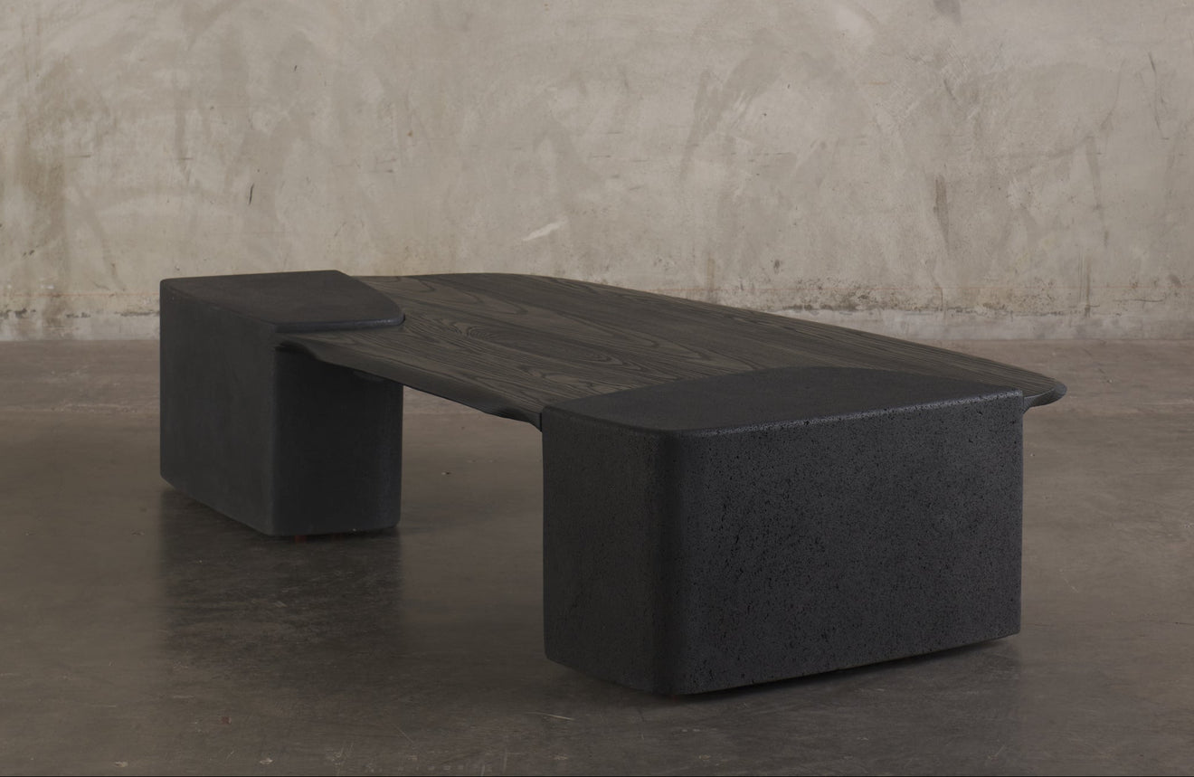 ERNESTO AZCARATE BASALT AND WOOD COFFEE TABLE