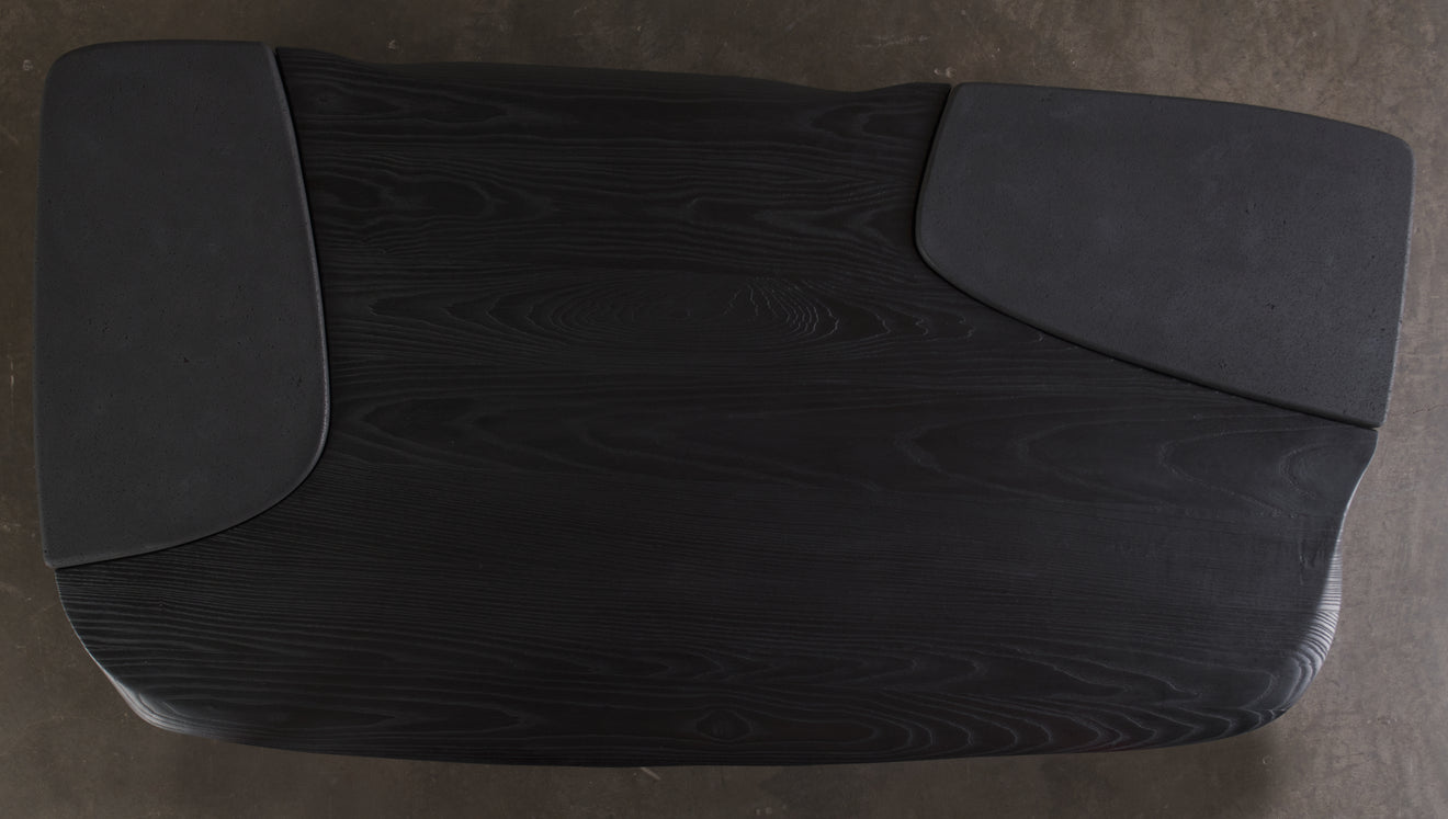 ERNESTO AZCARATE BASALT AND WOOD COFFEE TABLE
