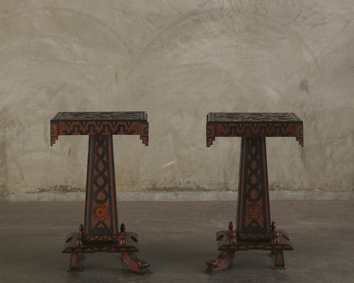 PAIR OF MAYAN REVIVAL SIDE TABLES