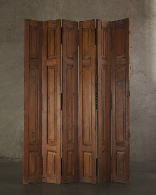 MONUMENTAL 9'5" TALL FOLDING WOOD PANEL SCREEN