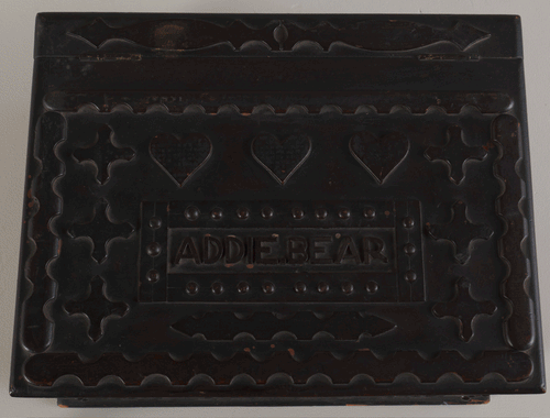 FOLK ART KEEPSAKE BOX MADE FOR 'ADDIE BEAR' c1890