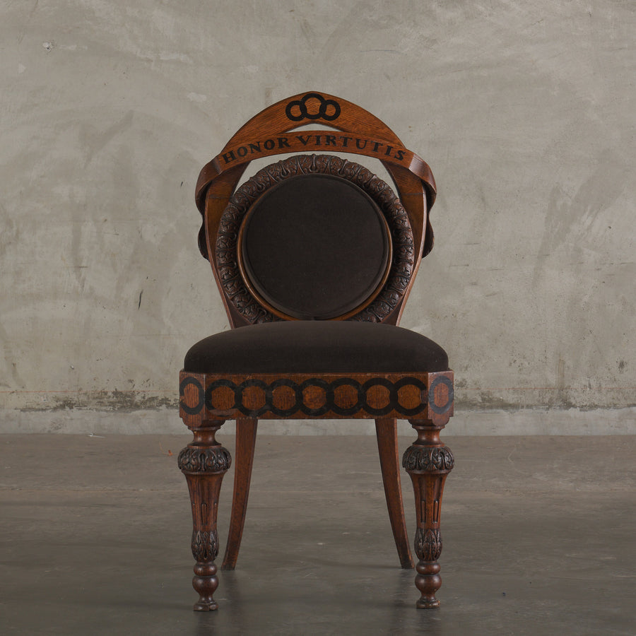 FRATERNAL INTRICATELY CARVED SIDE CHAIR, c1880