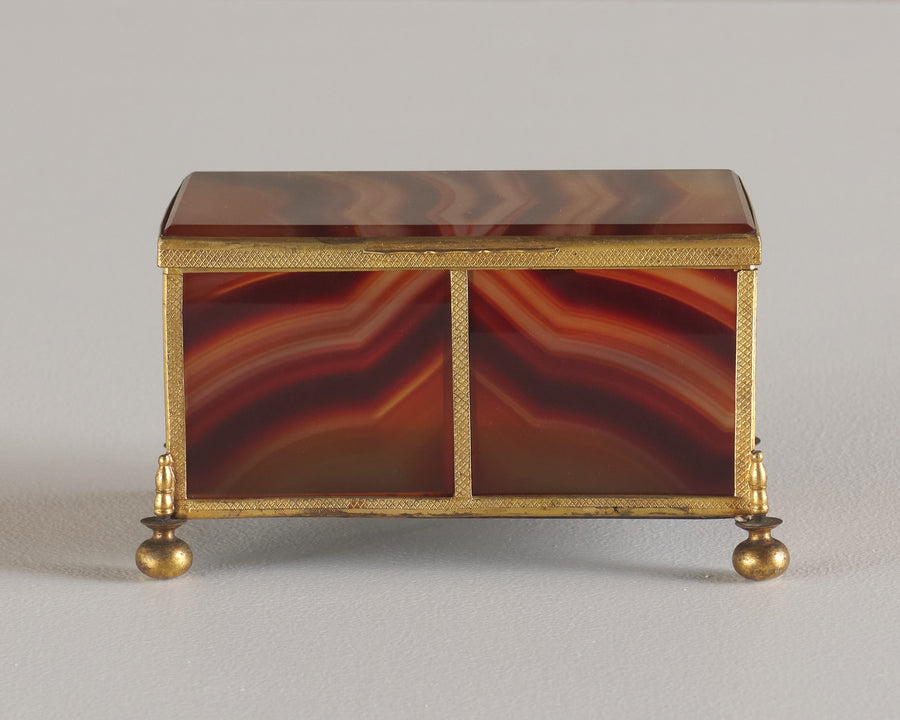 FRENCH AGATE AND GILT METAL COVERED BOX, 19th C