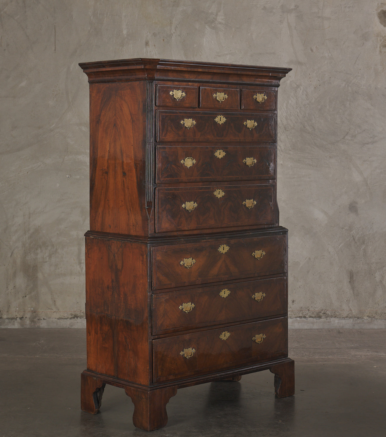 GEORGE III, WALNUT CHEST ON CHEST, ENGLAND, LATE 18TH C