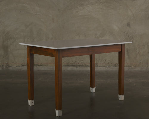 GLASS TOP PASTRY TABLE WITH ENAMEL FEET