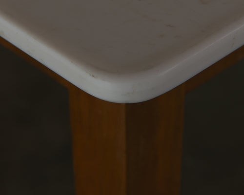 GLASS TOP PASTRY TABLE WITH ENAMEL FEET