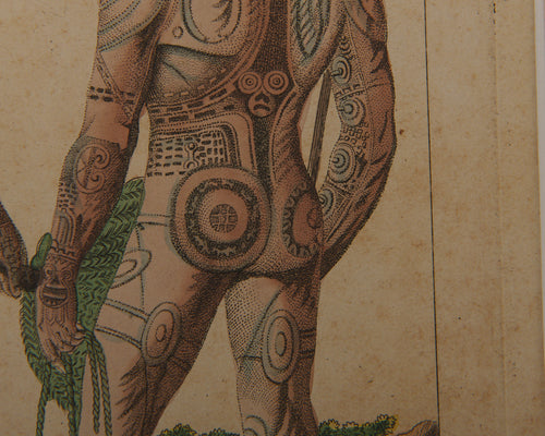 HAND COLORED ENGRAVINGS OF TATTOOED WARRIORS BY PAUL D STEWART