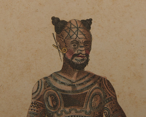 HAND COLORED ENGRAVINGS OF TATTOOED WARRIORS BY PAUL D STEWART