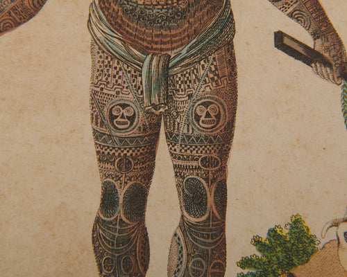 HAND COLORED ENGRAVINGS OF TATTOOED WARRIORS BY PAUL D STEWART