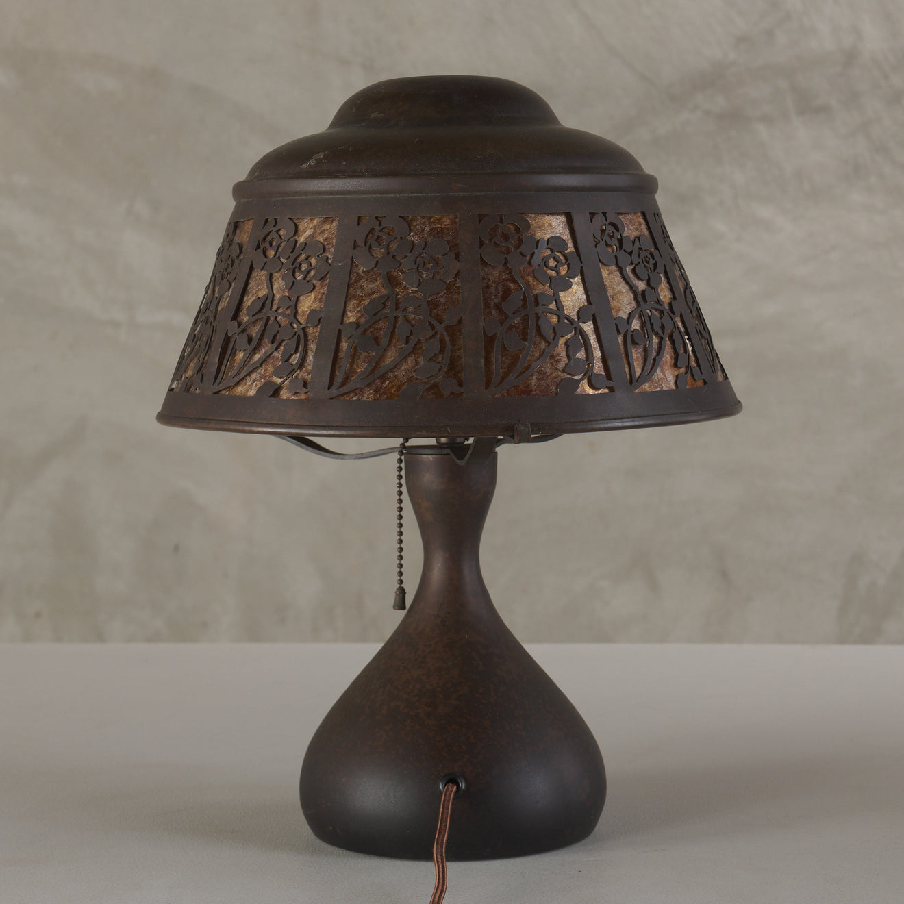 HEINTZ ART METAL SHOP, FLORAL OVERLAY TABLE LAMP, c1915