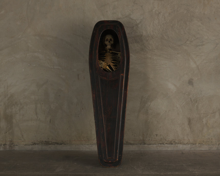 ILLUMINATED ODD FELLOWS SKELETON IN COFFIN