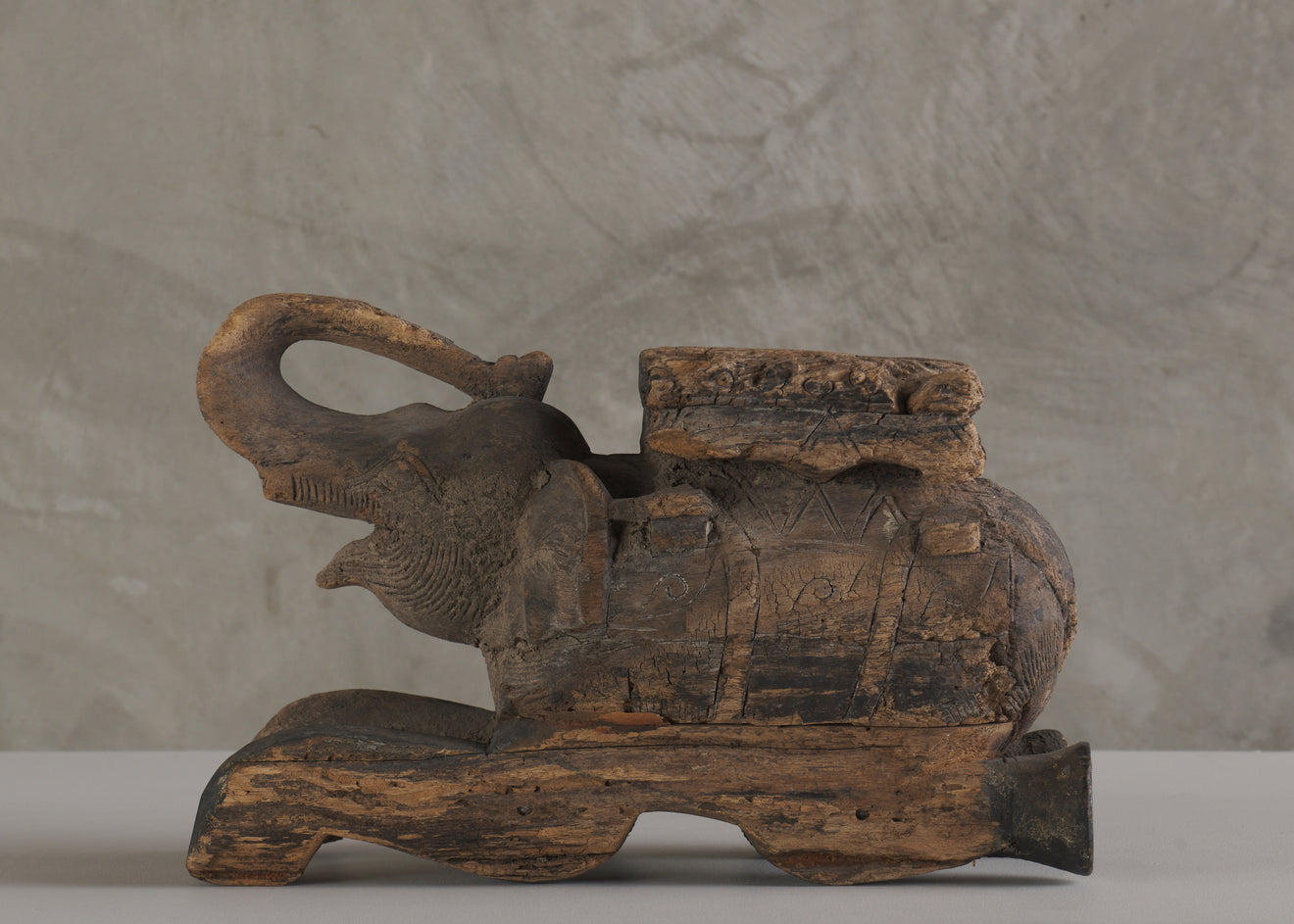 INDIAN CARVED WOOD ELEPHANT STOOL, C1900