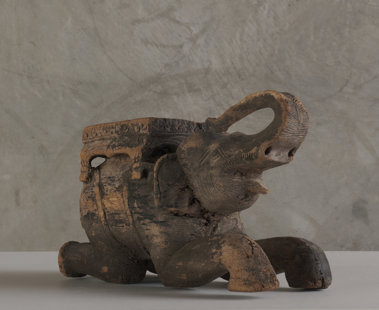 INDIAN CARVED WOOD ELEPHANT STOOL, C1900