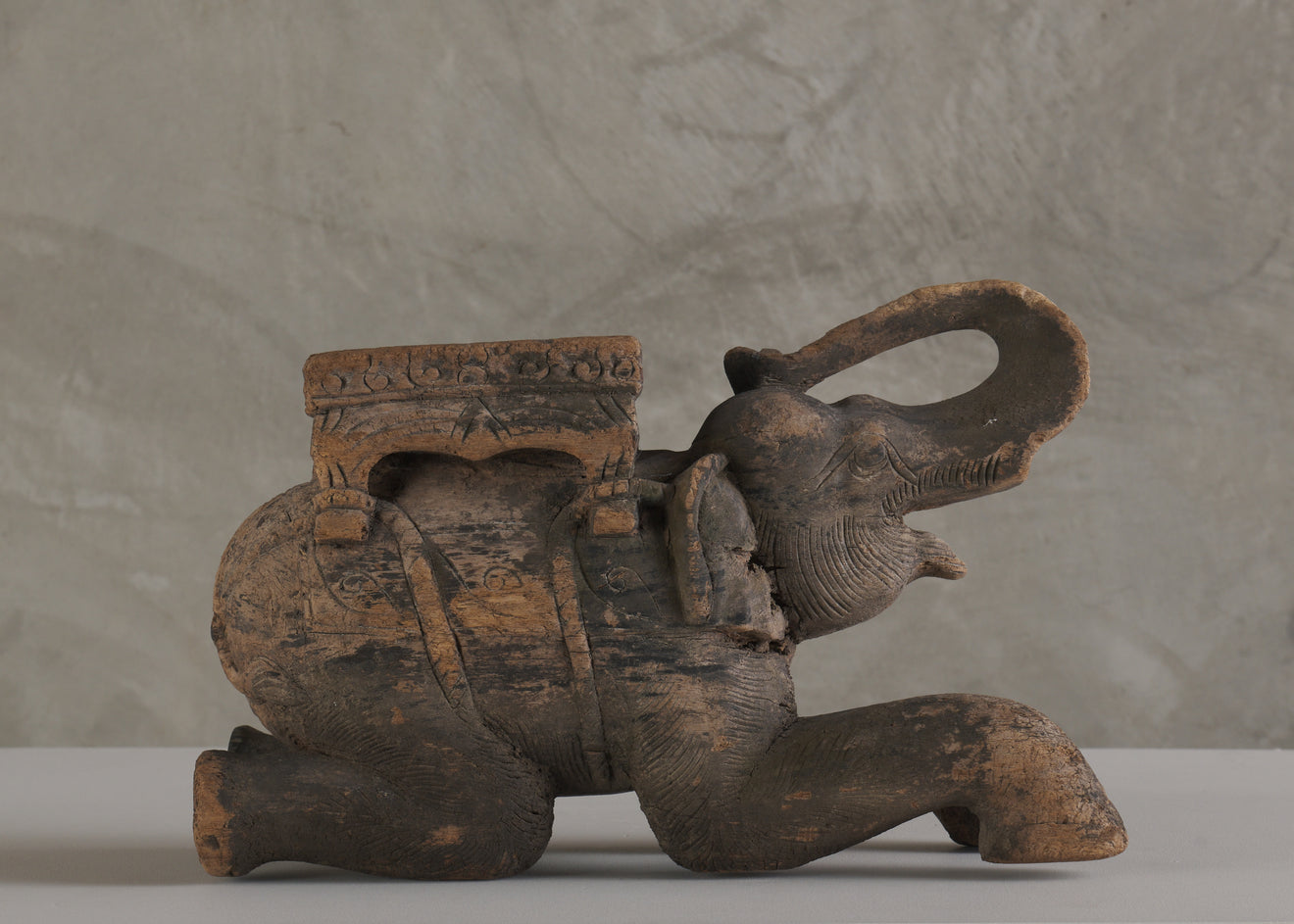 INDIAN CARVED WOOD ELEPHANT STOOL, C1900