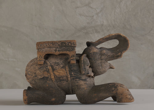 INDIAN CARVED WOOD ELEPHANT STOOL, C1900