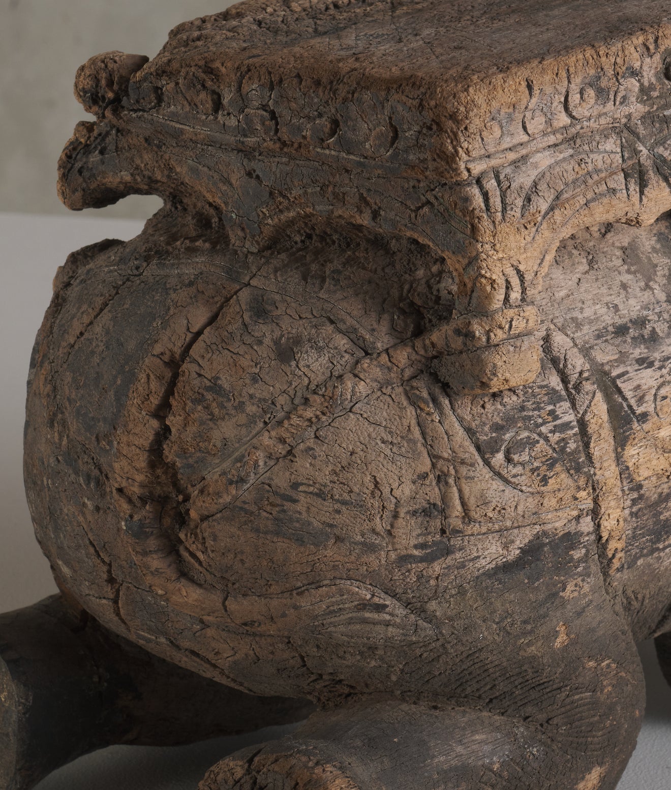 INDIAN CARVED WOOD ELEPHANT STOOL, C1900