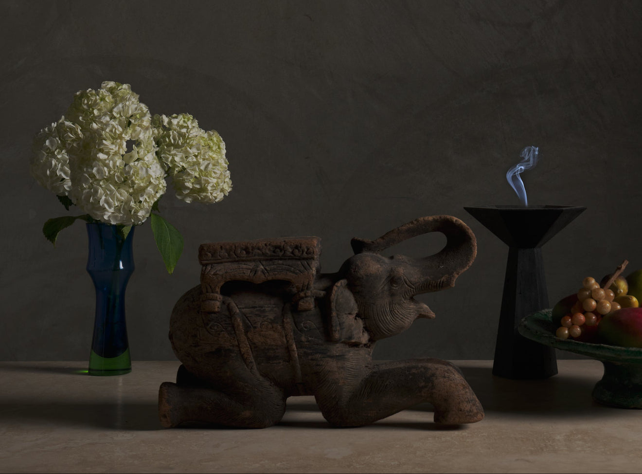 INDIAN CARVED WOOD ELEPHANT STOOL, C1900
