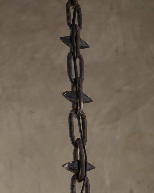 IRON HANGING LANTERN WITH STAINED GLASS, 19TH CENTURY