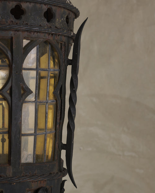 IRON HANGING LANTERN WITH STAINED GLASS, 19TH CENTURY