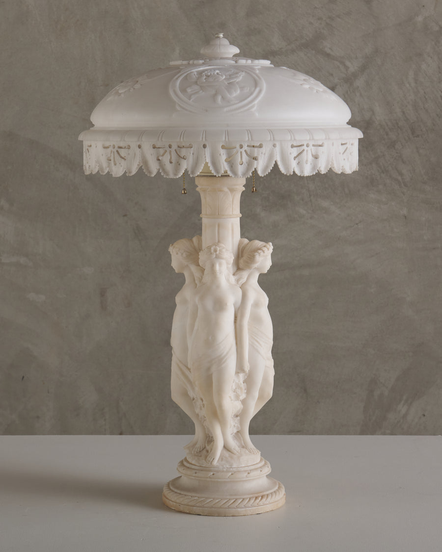 ITALIAN CARVED ALABASTER CLASSICAL REVIVAL PARLOR LAMP, C1910