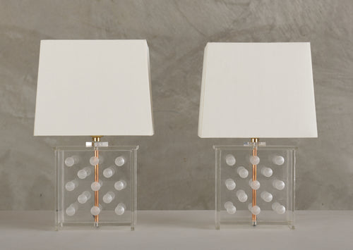 PAIR OF ITALIAN DOT PATTERN PLEXIGLASS TABLE LAMPS