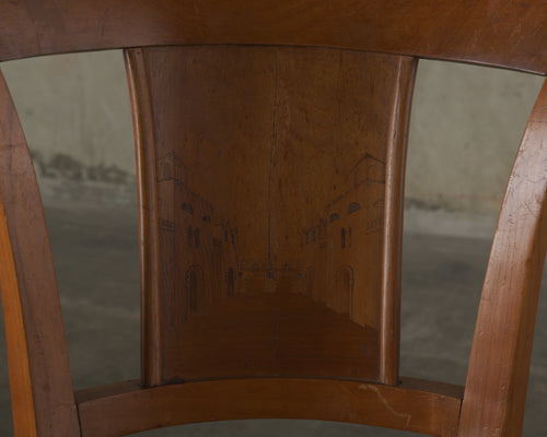 PAIR OF ITALIAN  SIDE CHAIRS WITH MARQUETRY BACKS