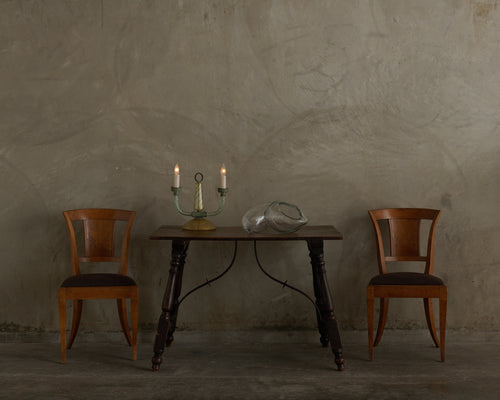 PAIR OF ITALIAN  SIDE CHAIRS WITH MARQUETRY BACKS