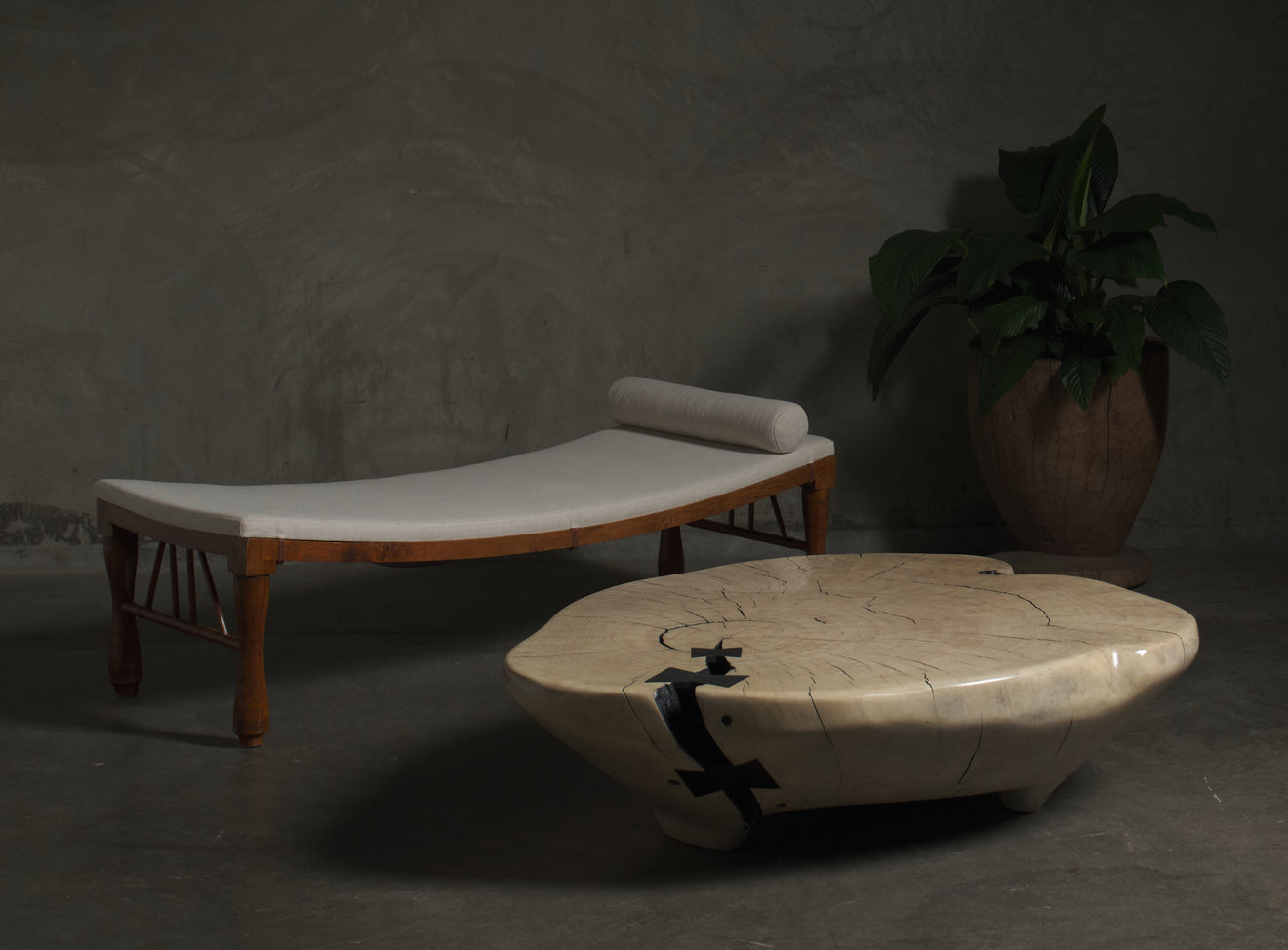 IVORY COTTON WOOD COFFEE TABLE BY DAN POLLOCK