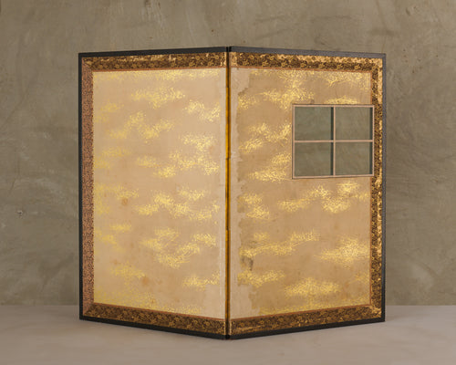 JAPANESE 2-PANEL GOLD LEAF FOLDING SCREEN WITH WINDOW