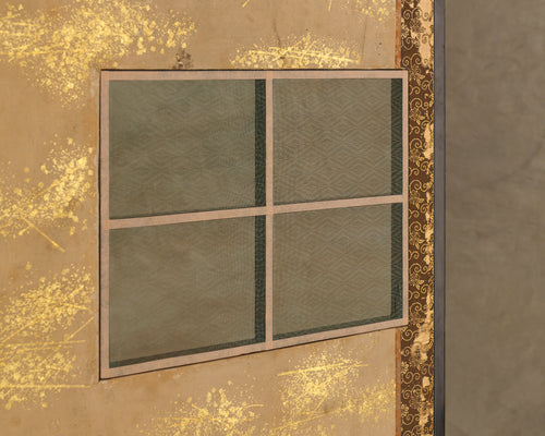 JAPANESE 2-PANEL GOLD LEAF FOLDING SCREEN WITH WINDOW