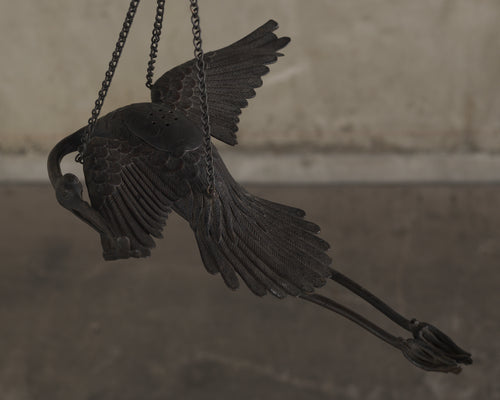 JAPANESE BRONZE HERON HANGING CENSER