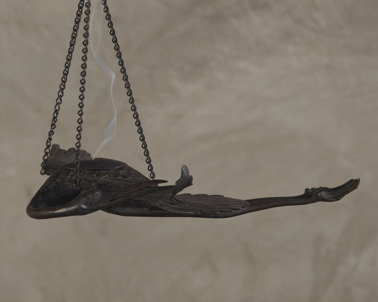 JAPANESE BRONZE HERON HANGING CENSER