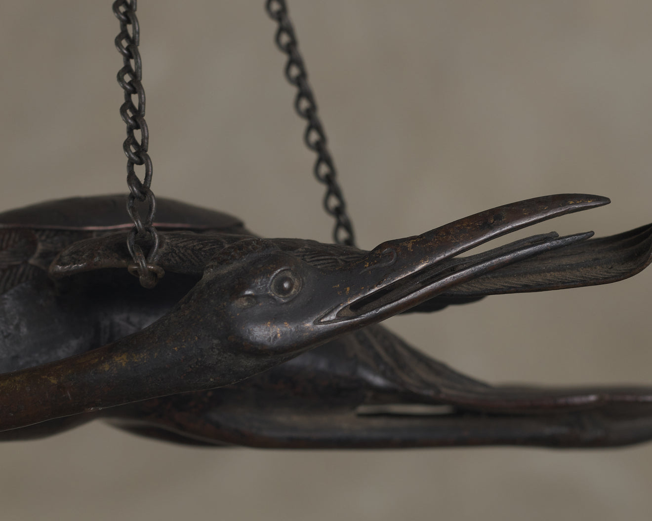 JAPANESE BRONZE HERON HANGING CENSER