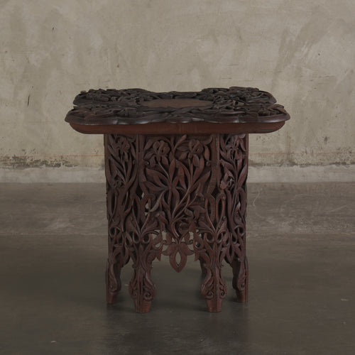 JAPANESE HIGHLY CARVED WOOD IRIS TABLE, EARLY 20TH CENTURY