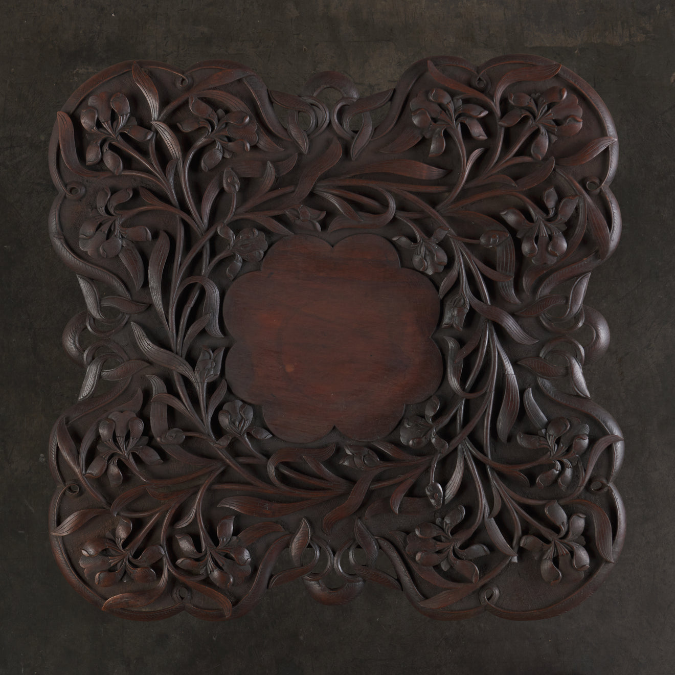 JAPANESE HIGHLY CARVED WOOD IRIS TABLE, EARLY 20TH CENTURY