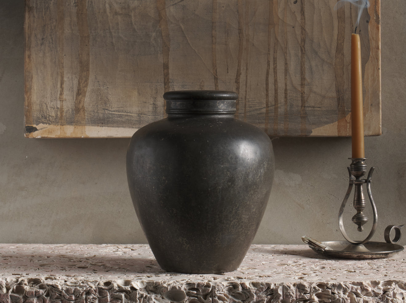 JAPANESE PEWTER COVERED URN, MEIJI PERIOD
