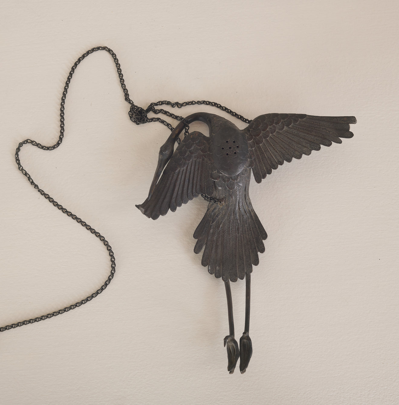 JAPANESE BRONZE HERON HANGING CENSER