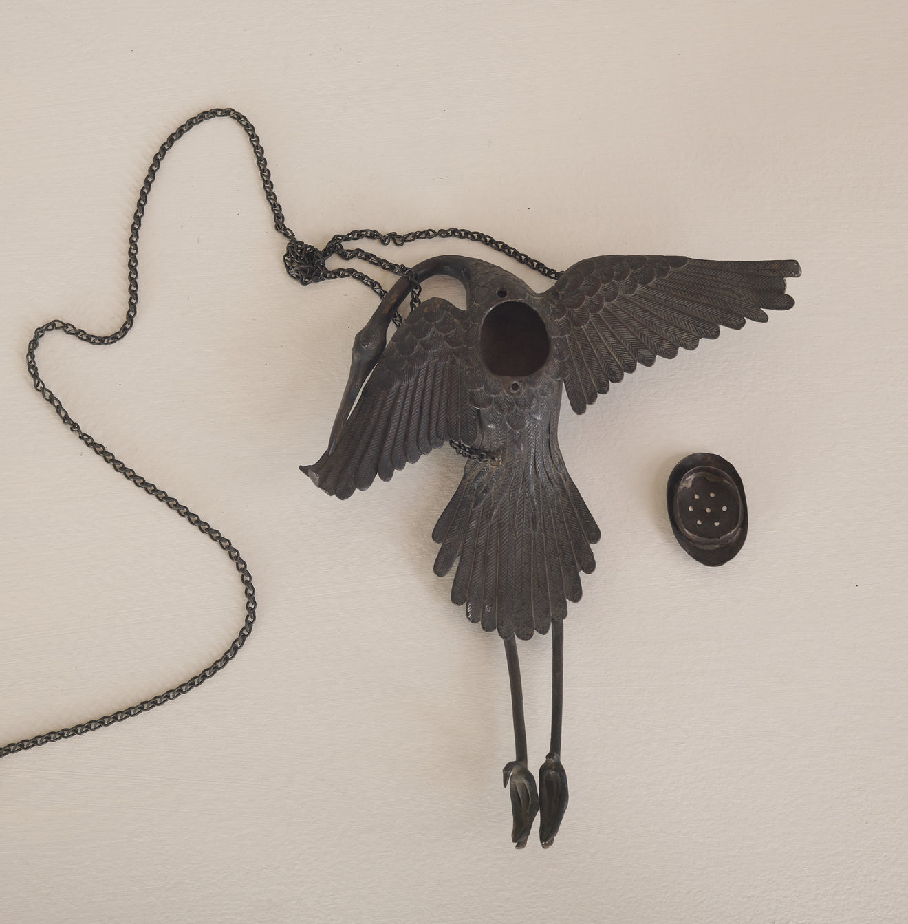 JAPANESE BRONZE HERON HANGING CENSER