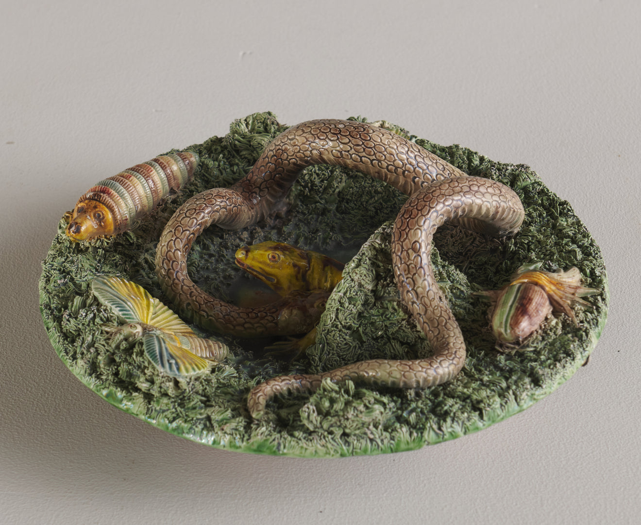 JOSE A CUNHA PALISSY MAJOLICA PLATE, PORTUGAL, C1880