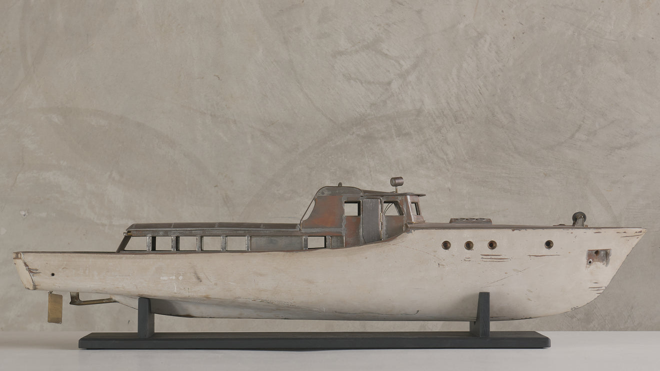 LARGE  METAL FOLK MODEL POND YACHT