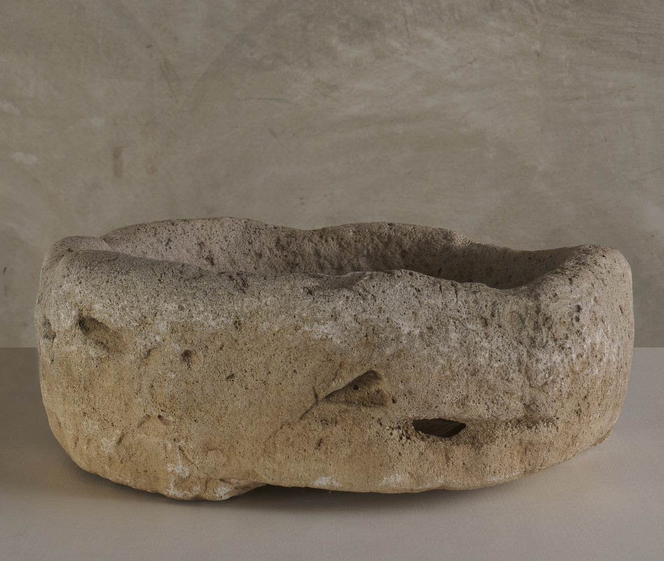 LARGE WEATHERED STONE BASIN