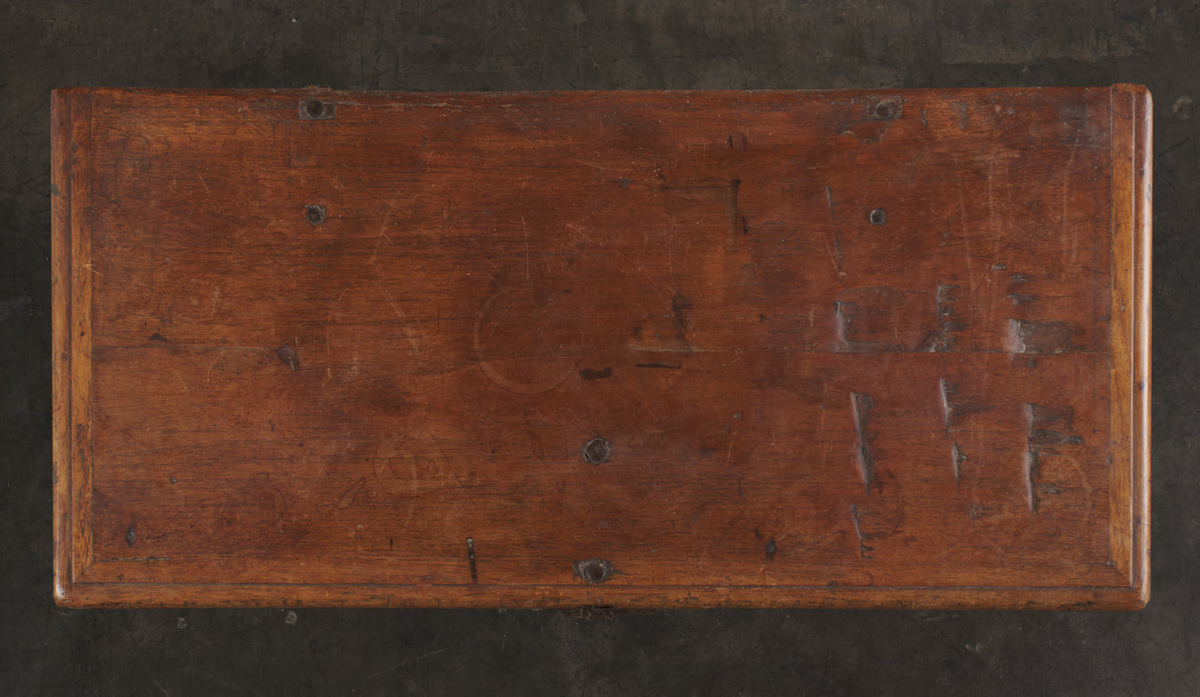 MARKETRY TRUNK WITH ORIGINAL HARDWARE, 18TH C, MX
