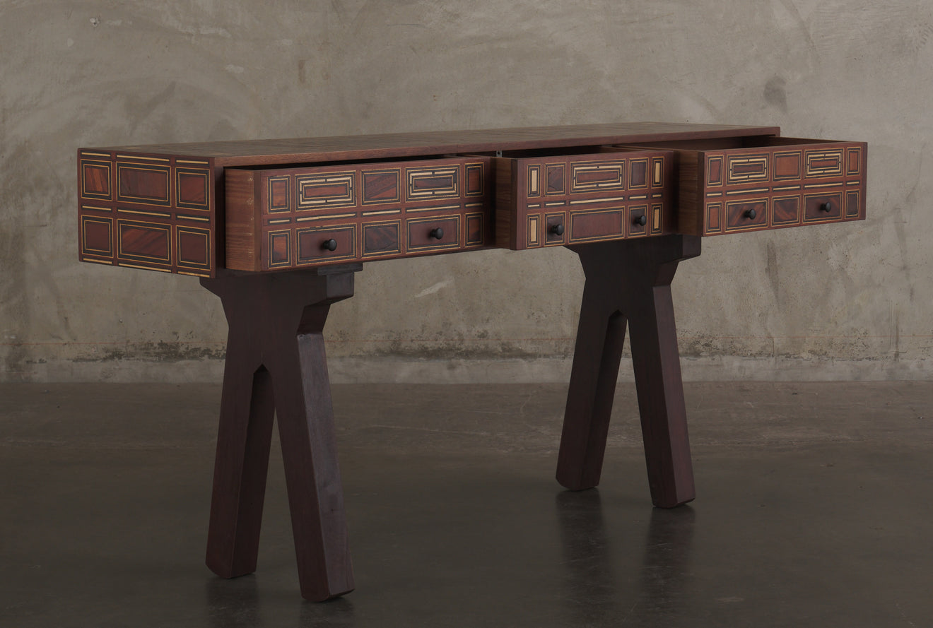 MARQUETRY CONSOLE WITH 3 DRAWERS BY ERNESTO VELAZQUEZ