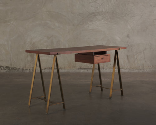 MID CENTURY DESK WITH BRONZE LEGS