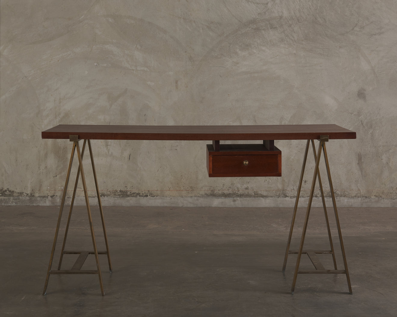 MID CENTURY DESK WITH BRONZE LEGS