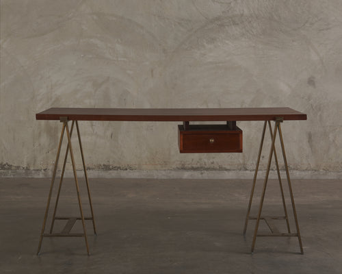 MID CENTURY DESK WITH BRONZE LEGS