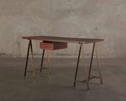 MID CENTURY DESK WITH BRONZE LEGS