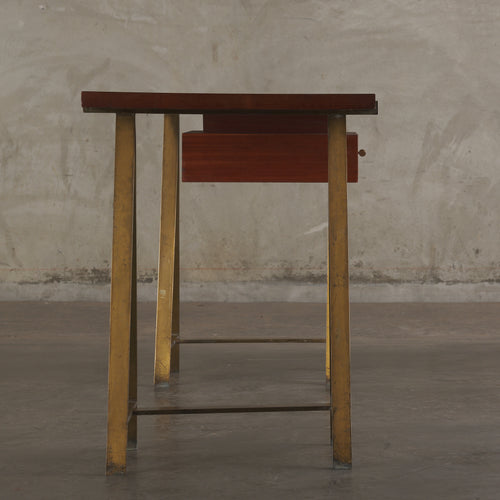 MID CENTURY DESK WITH BRONZE LEGS