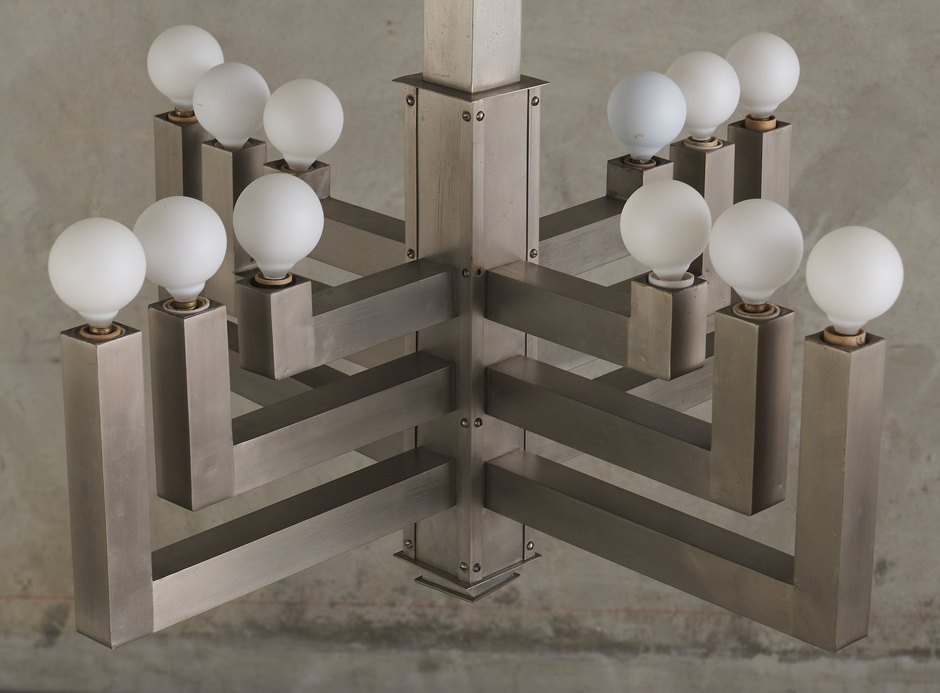 MODERNE MACHINED NICKEL PLATED CHANDELIER, 1940's